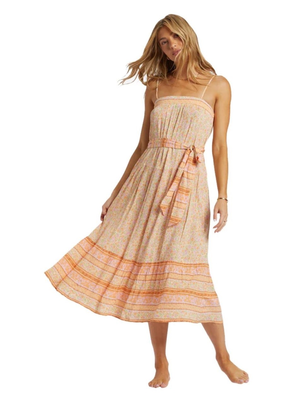 NWT -Billabong Wish For You Sunset Midi Dress, Sun Dress, Pink, Peach & Floral